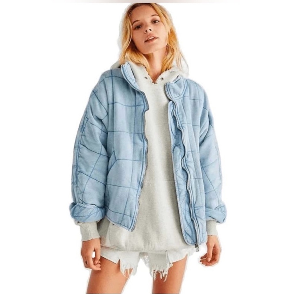 AWESOME sz S FREE PEOPLE CHAMBRAY BLUE QUILTED Jacket runs big BOHO - Picture 10 of 10